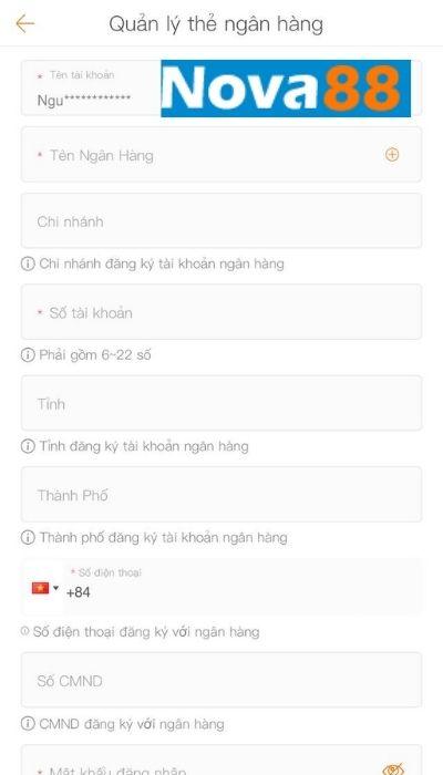 Điền chính xác thông tin tài khoản ngân hàng của bạn